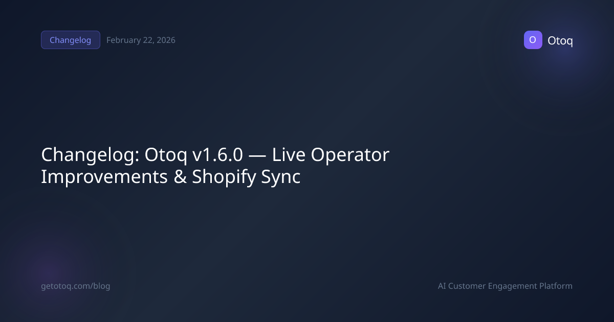 Changelog: Otoq v1.6.0 — Live Operator Improvements & Shopify Sync
